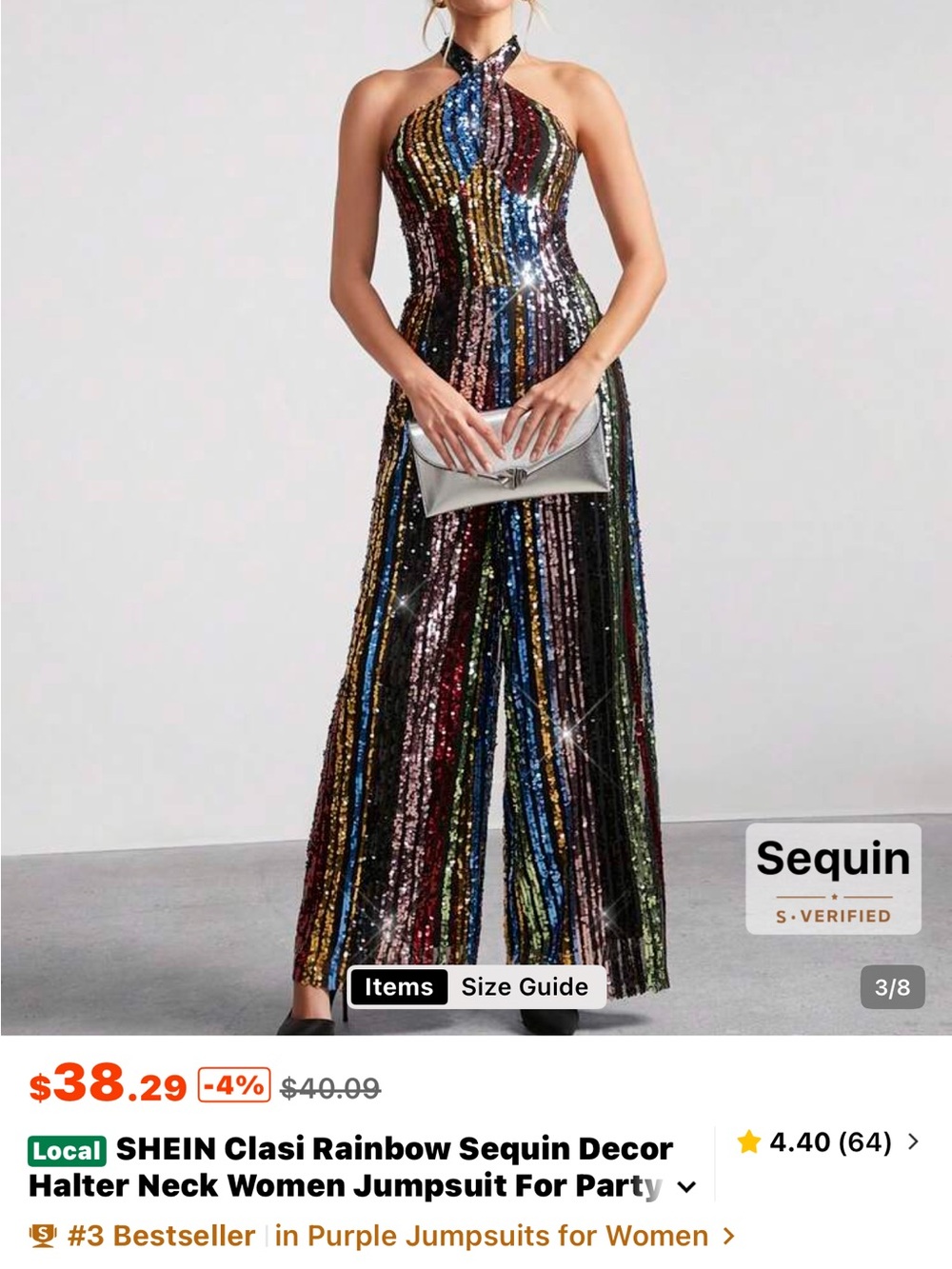 SHEIN Multicolor Sequin Halter Jumpsuit
